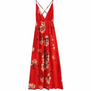 Slit Floral Crisscross Maxi Dress